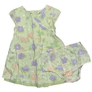 Cherokee vintage spring summer set cotton dress floral purple peach diaper cover